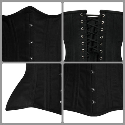 Black Cotton Underbust Steel Boned Waist Training Corset