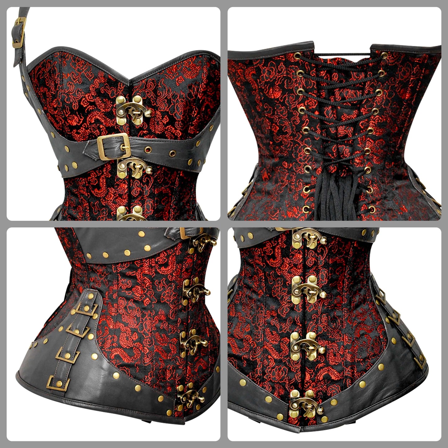 Handmade Steel Boned Brocade Overbust corset w/ Front Clasps