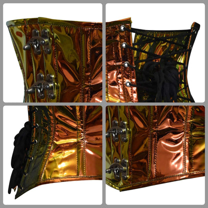 Gold Holographic Steel Boned Mini Cincher w/front Clasps closure