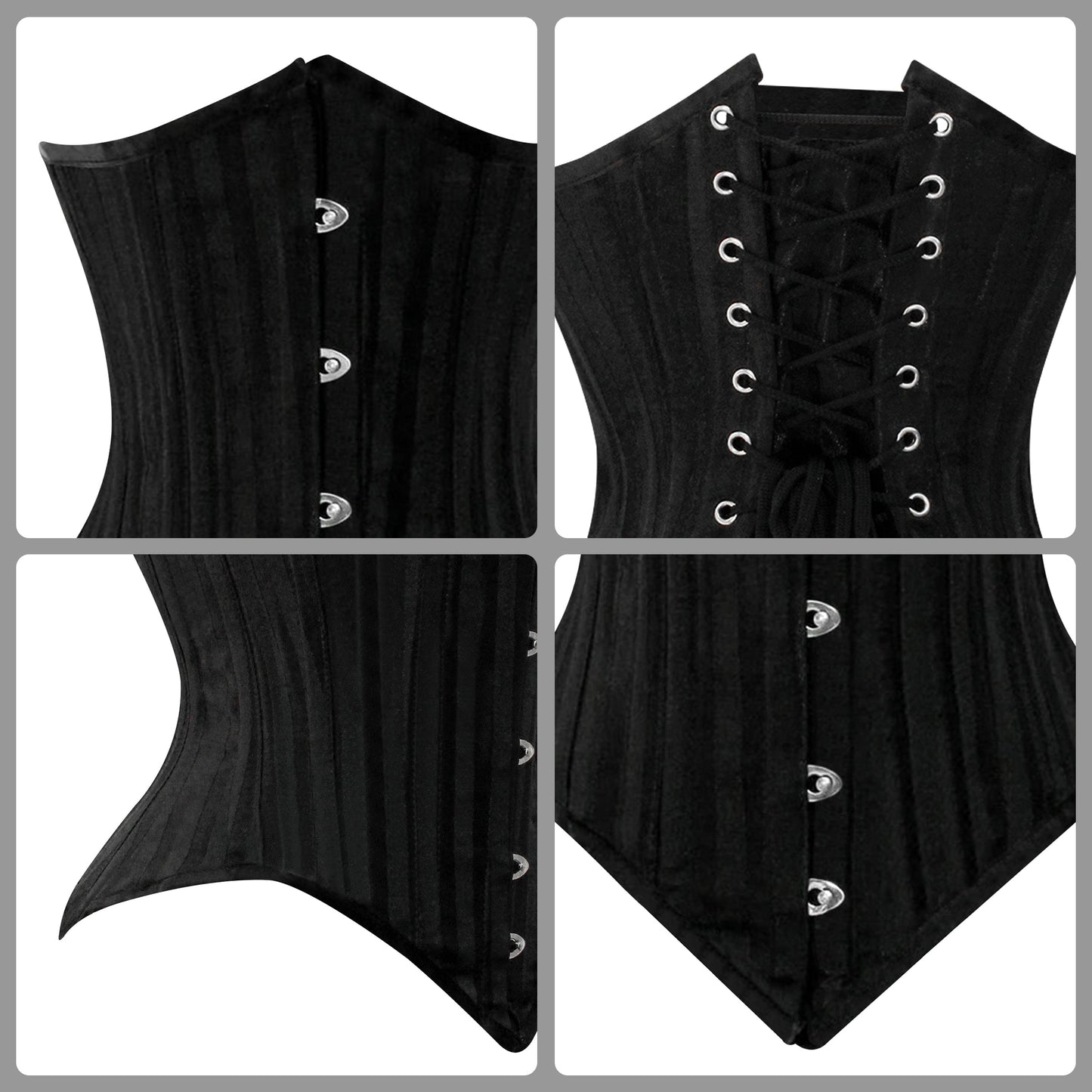 Black Brocade Lined Underbust Steel Boned Corset
