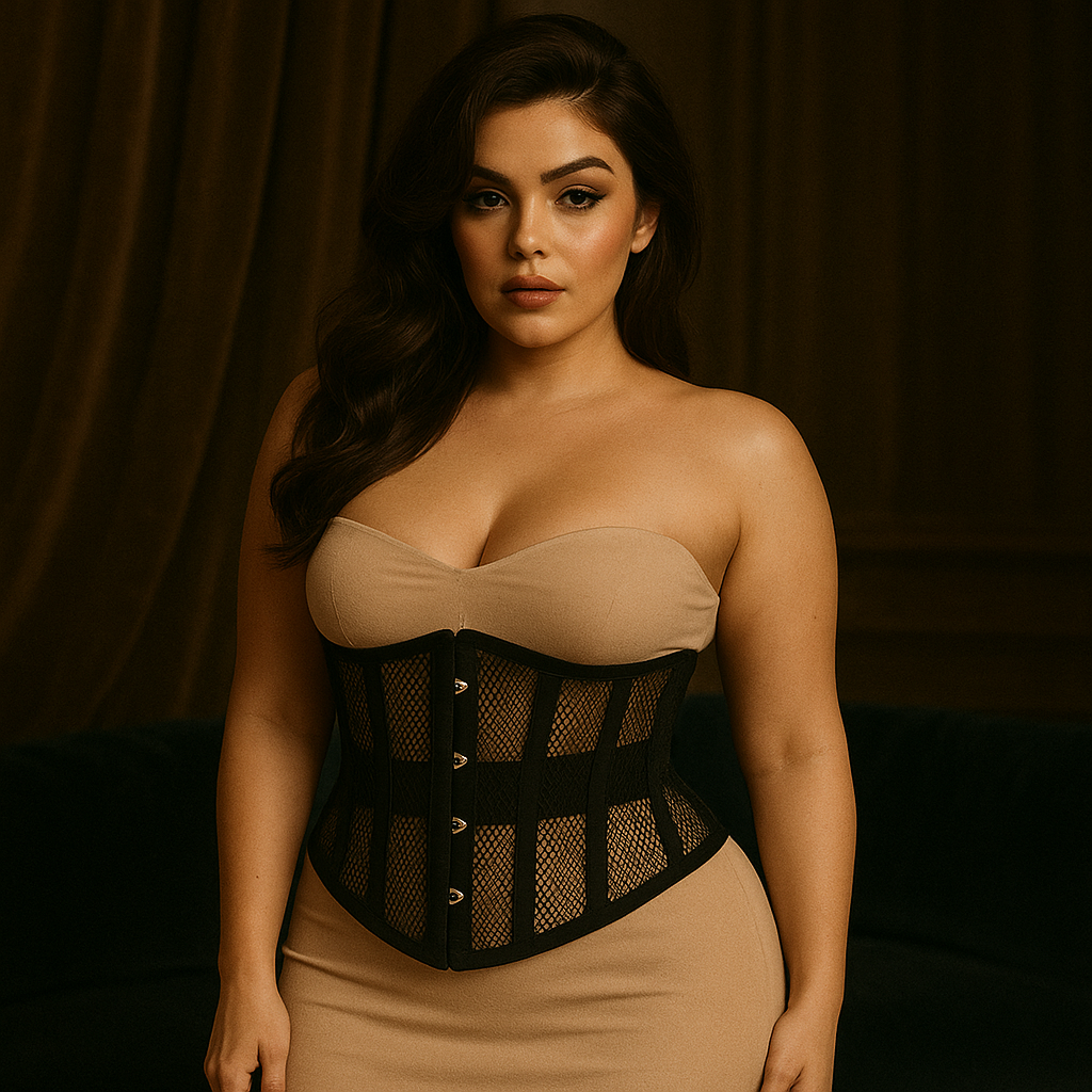 Handmade Black Cotton Mesh Steel Boned Mini Cincher Corset