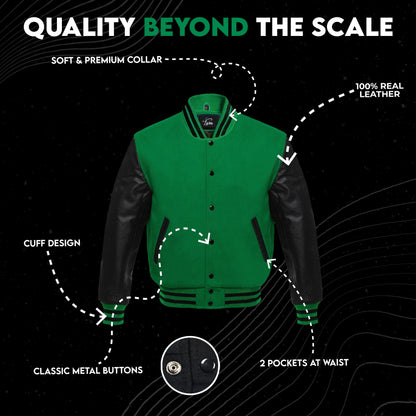 Varsity Letterman High School Jacket with Real Leather Sleeves