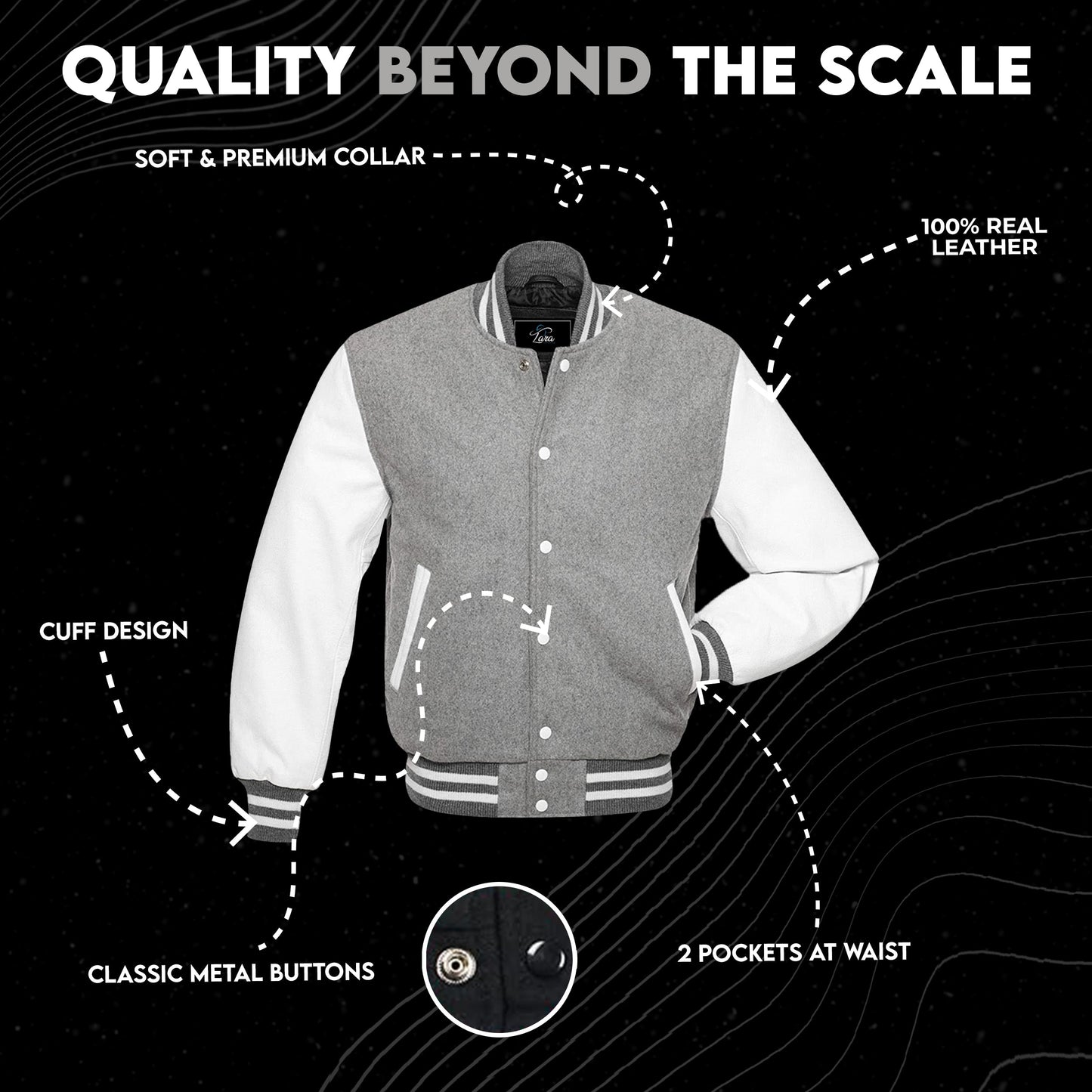 Varsity Letterman College Wool Jacket with Real Leather Sleeves
