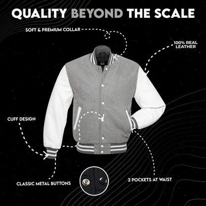Varsity Letterman College Wool Jacket with Real Leather Sleeves