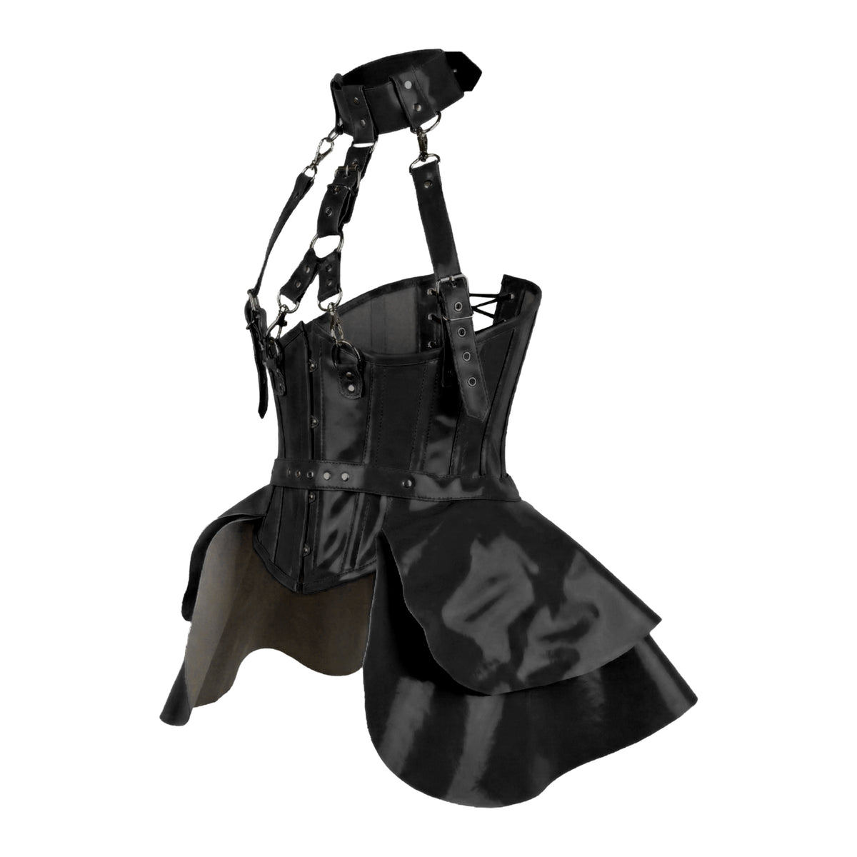 Black PVC Underbust Harness Corset Belt with Straps