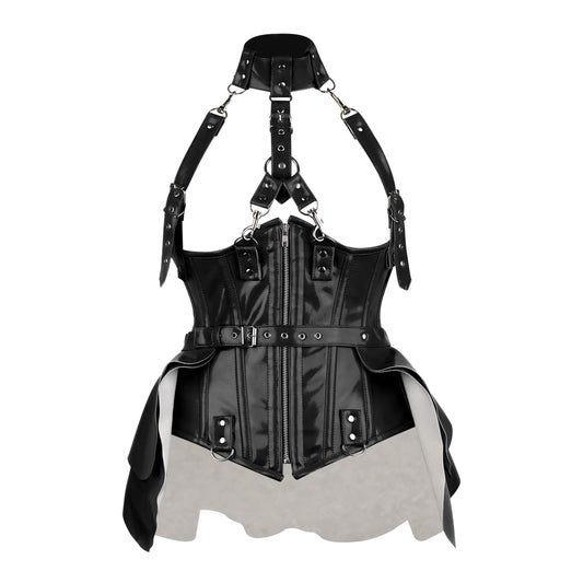 Black PVC Underbust Harness Corset Belt with Straps