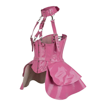 Pink PVC Underbust Corset Harness with Buckles