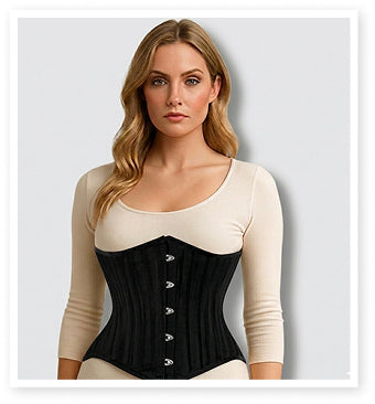 Black Brocade Lined Under bust Steel Boned Corset