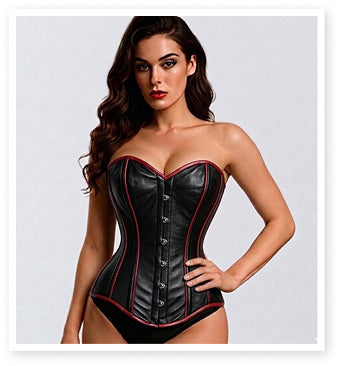 Real Leather Steel Boned Overbust corset w/ Front usk closure