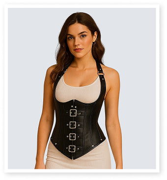 Handmade Black Steampunk Leather Steel  Underbust Corset
