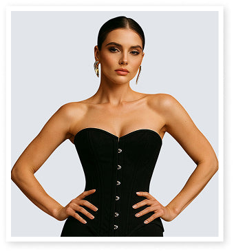 Handmade Black Cotton Steel Boned Overbust Waist Training Corset