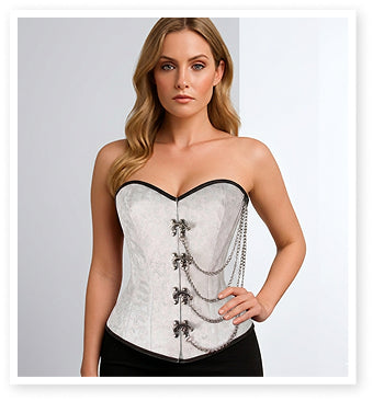 Steel Boned White Brocade Overbust Corset