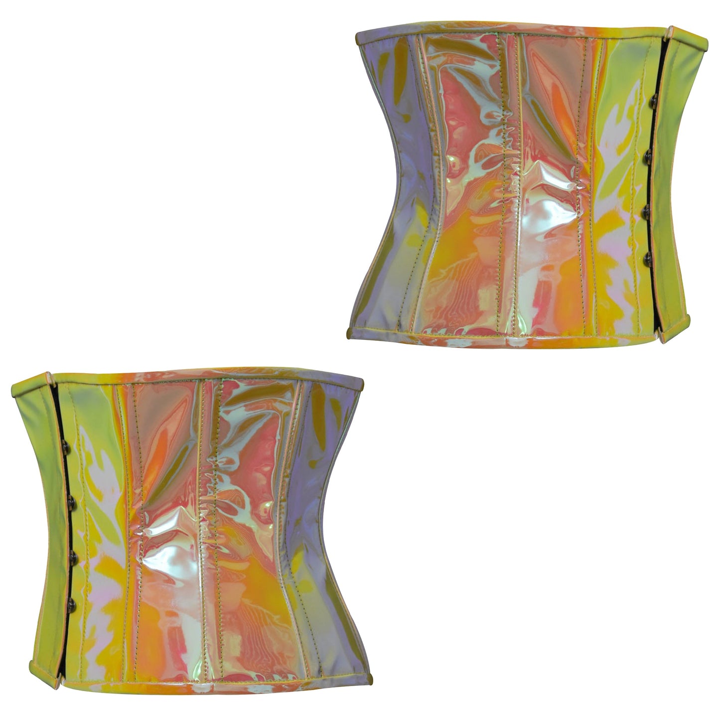 Yellow and Pink Holographic Underbust Steel Boned Corset