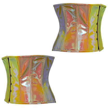 Yellow and Pink Holographic Underbust Steel Boned Corset