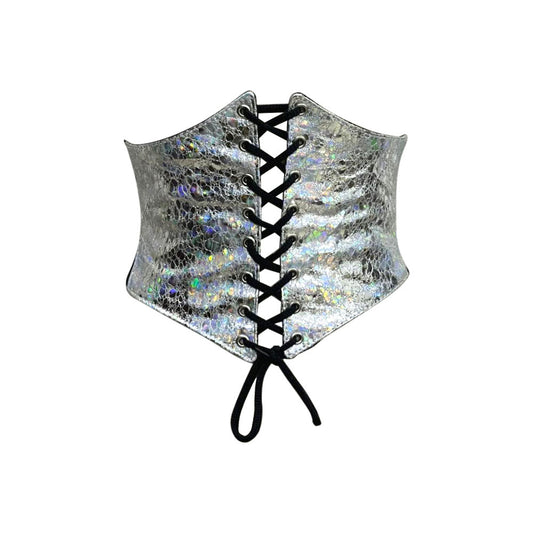 Silver Crackle PVC Waist Trainer Corset Belt - Short Torso Waist Cincher