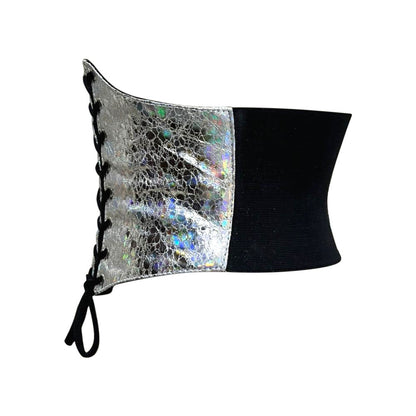 Silver Crackle PVC Waist Trainer Corset Belt - Short Torso Waist Cincher