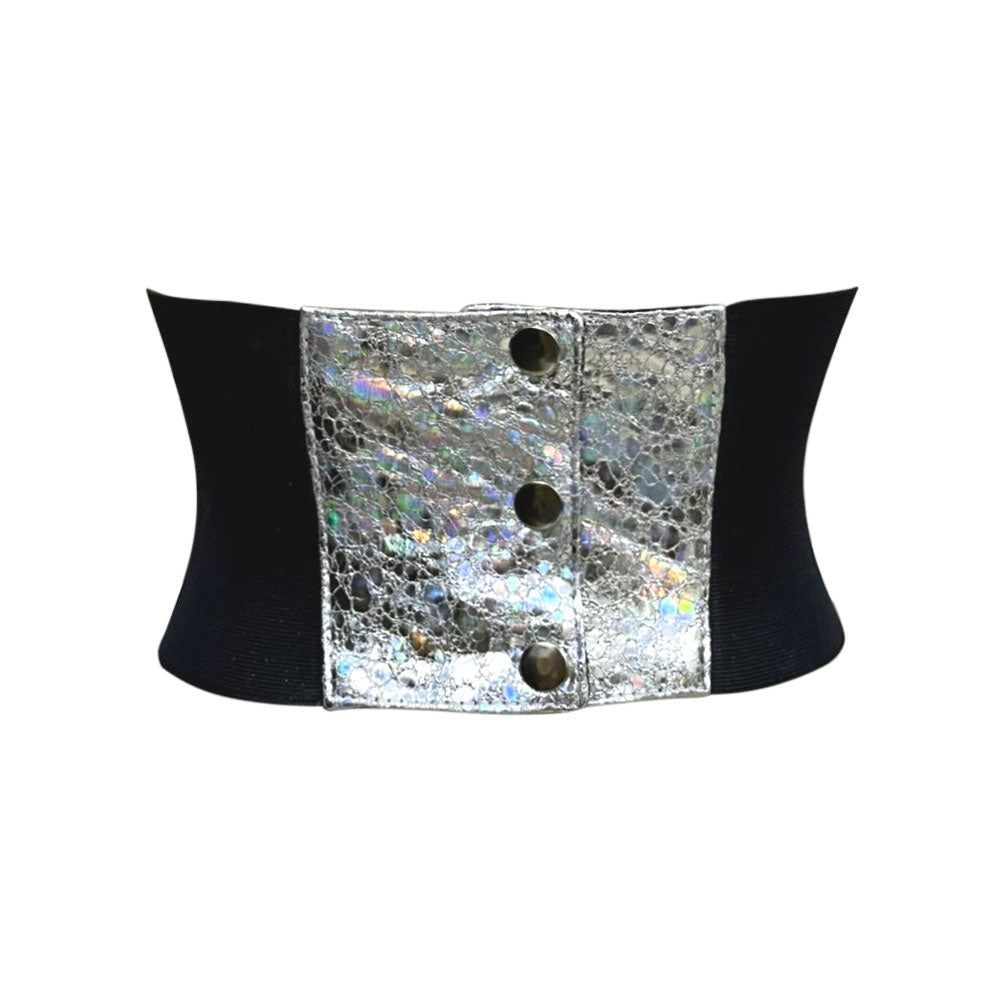 Silver Crackle PVC Waist Trainer Corset Belt - Short Torso Waist Cincher