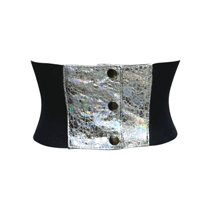 Silver Crackle PVC Waist Trainer Corset Belt - Short Torso Waist Cincher