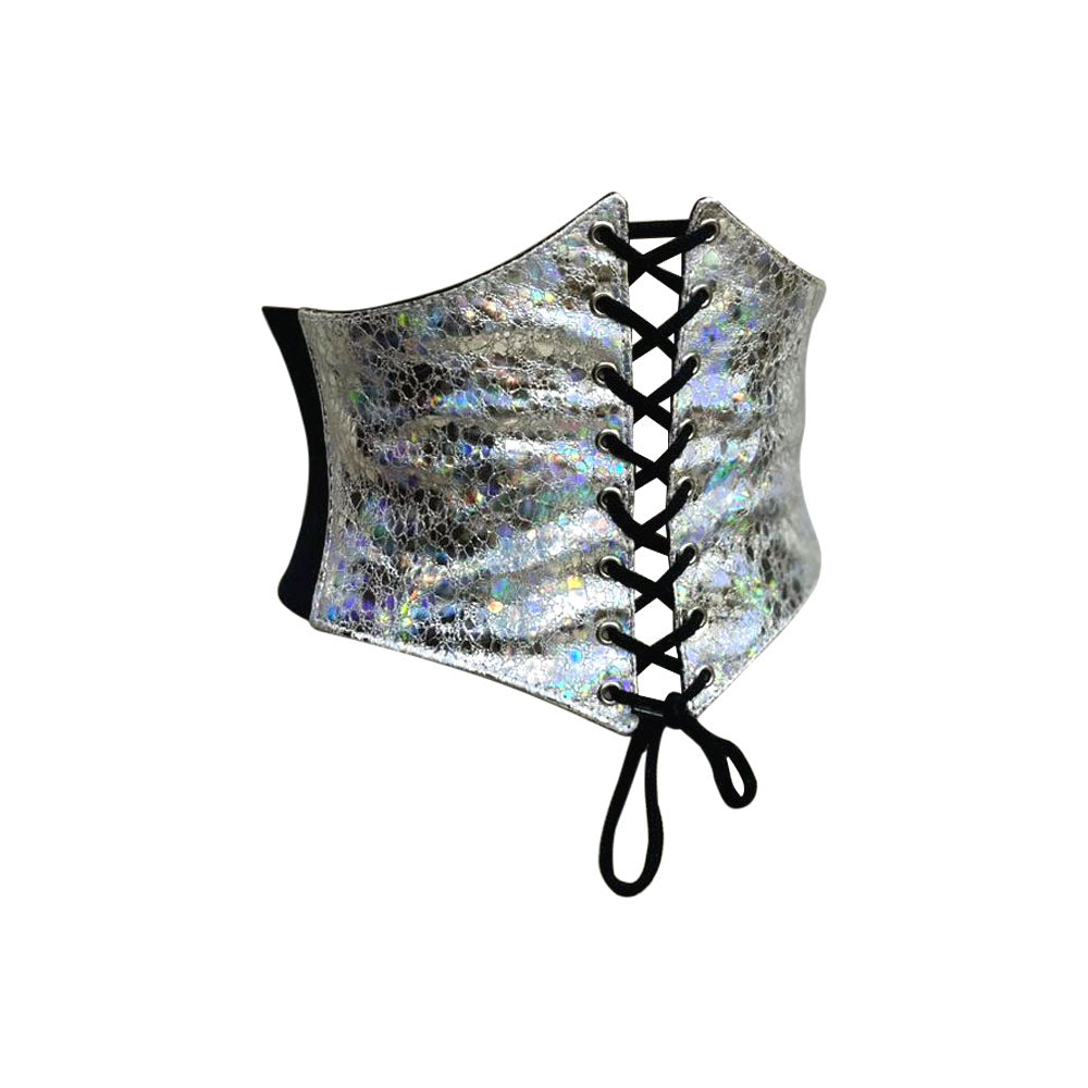 Silver Crackle PVC Waist Trainer Corset Belt - Short Torso Waist Cincher