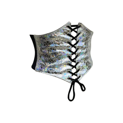 Silver Crackle PVC Waist Trainer Corset Belt - Short Torso Waist Cincher