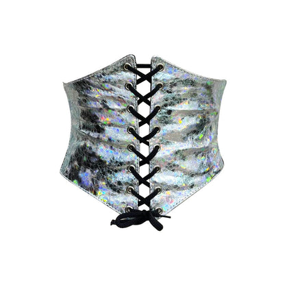 Silver Crackle PVC Waist Trainer Corset Belt - Short Torso Waist Cincher