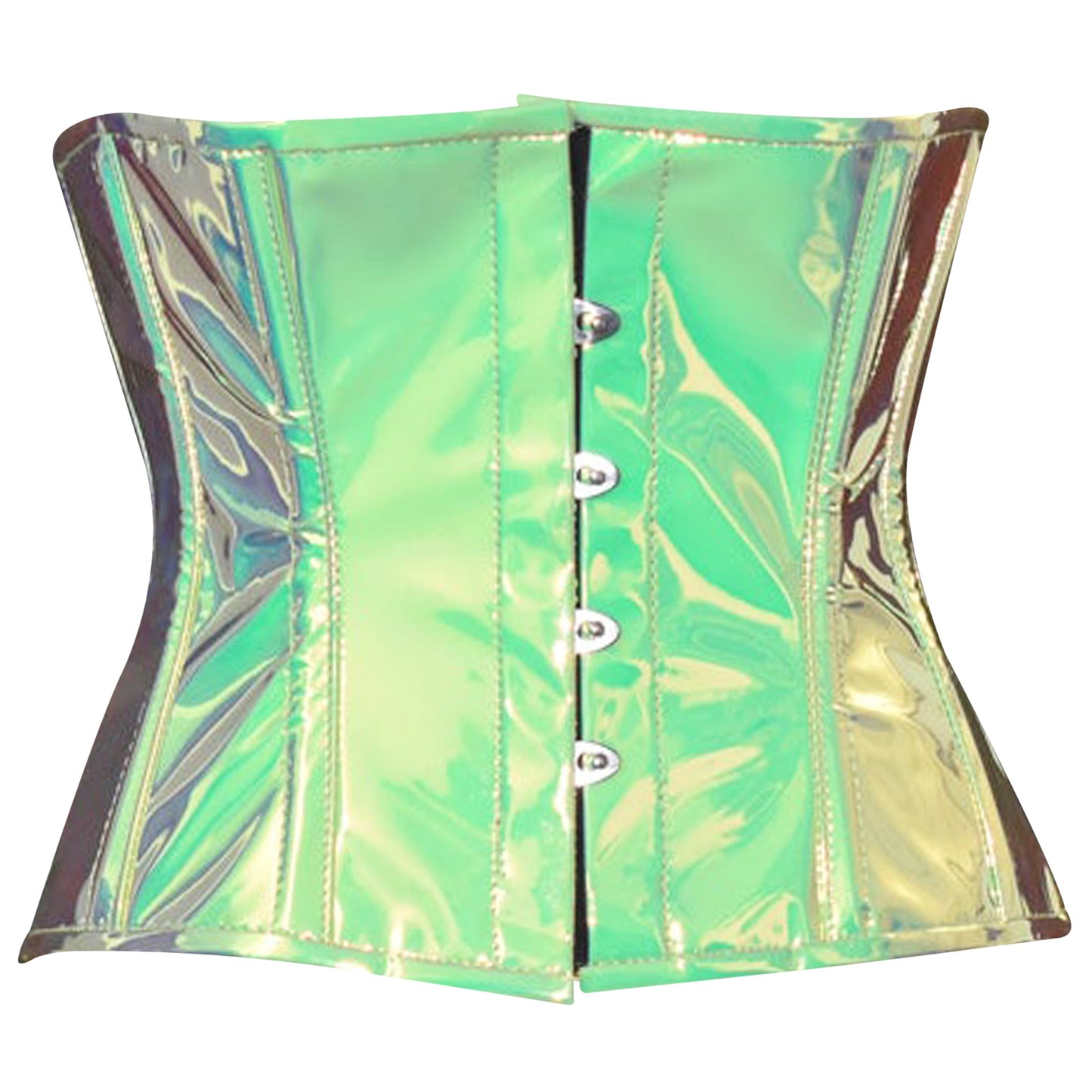 Mint Green Holographic Steel Boned Underbust Corset Busk closure