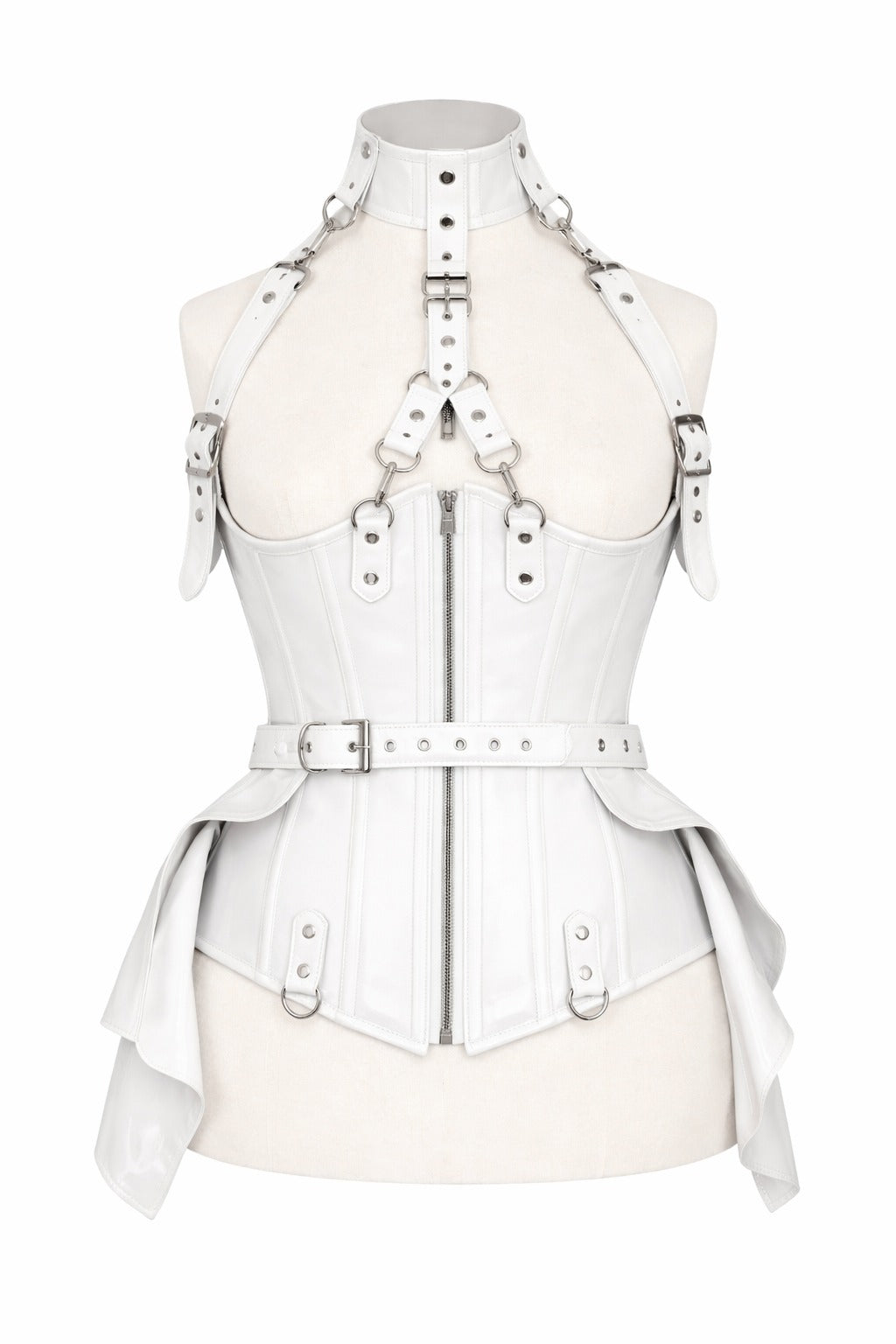 White PVC Underbust Corset Harness with Buckles