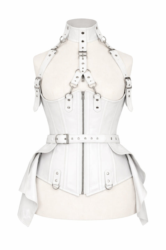 White PVC Underbust Corset Harness with Buckles