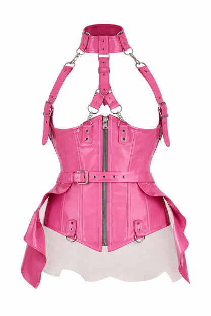Pink PVC Underbust Corset Harness with Buckles