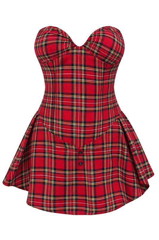 Red Plaid Tartan Overbust Corset Dress