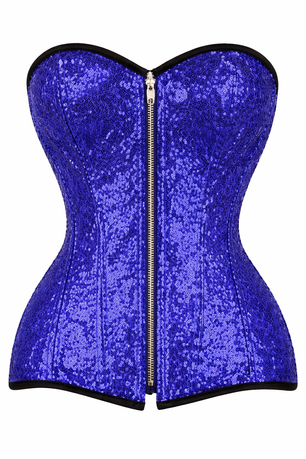 Royal Blue Sequin Overbust Corset with Front Zipper