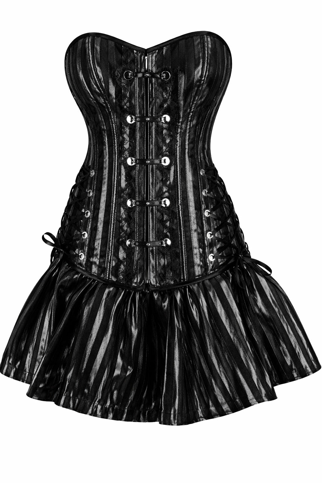 Black Brocade Overbust Corset Dress with Ruffle Skirt