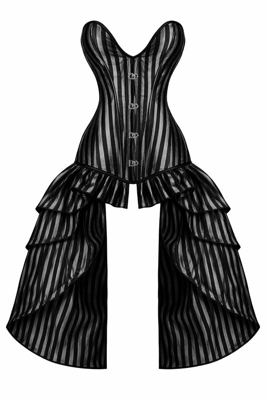 Black Gothic Underbust Corset Dress with Striped Panels