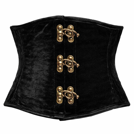 Black Velvet Corset Waist Cincher with Front Hook Closure
