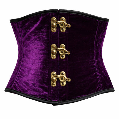 Purple Velvet Corset Waist Cincher with Front Hook Closure