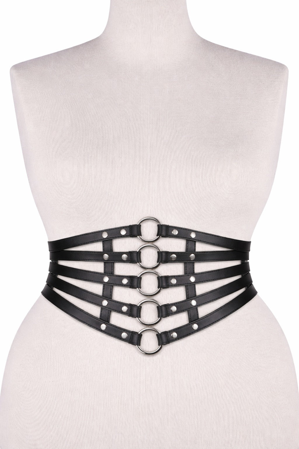 Black Harness Style Waist Belt with Metal Ring Design
