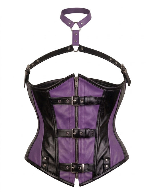 Black and Purple Faux Leather Overbust Corset