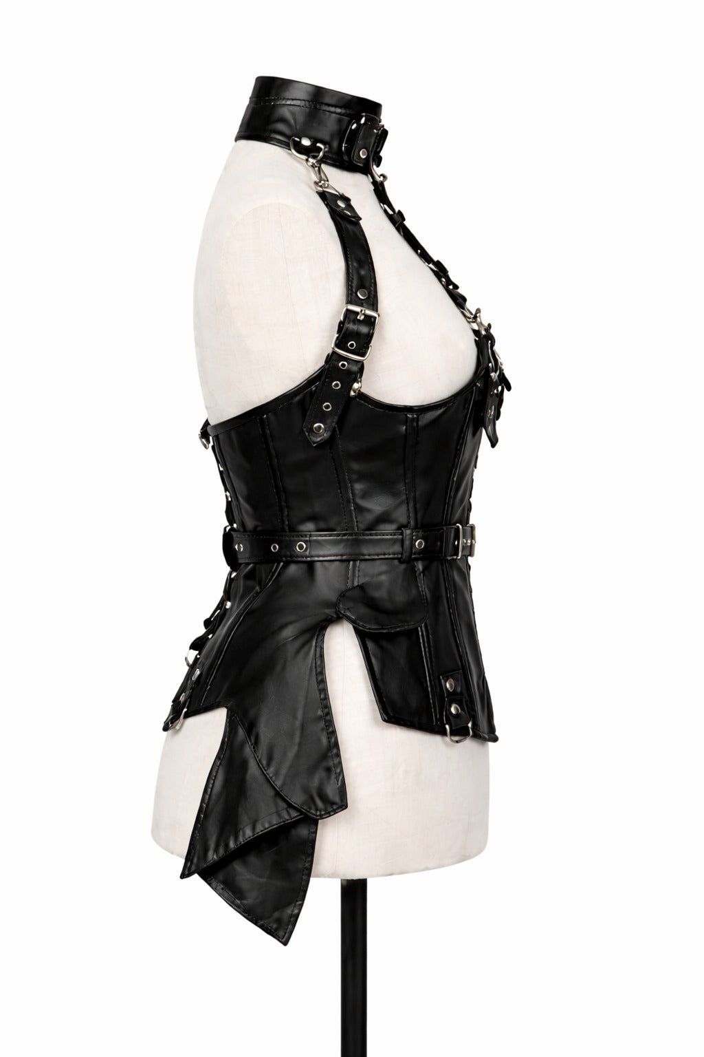 Black PVC Underbust Harness Corset Belt with Straps