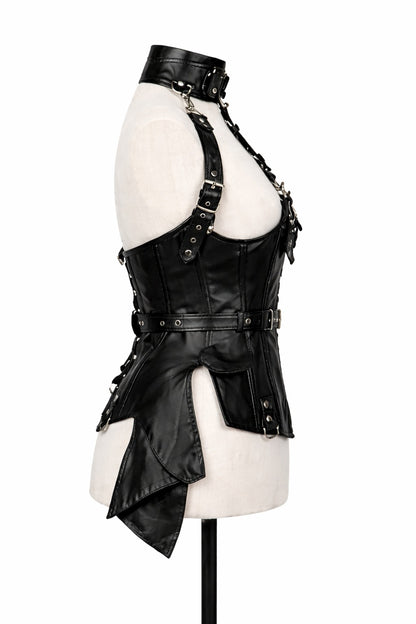 Black PVC Underbust Harness Corset Belt with Straps