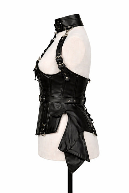 Black PVC Underbust Harness Corset Belt with Straps