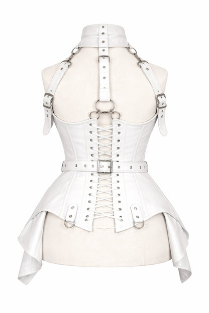 White PVC Underbust Corset Harness with Buckles