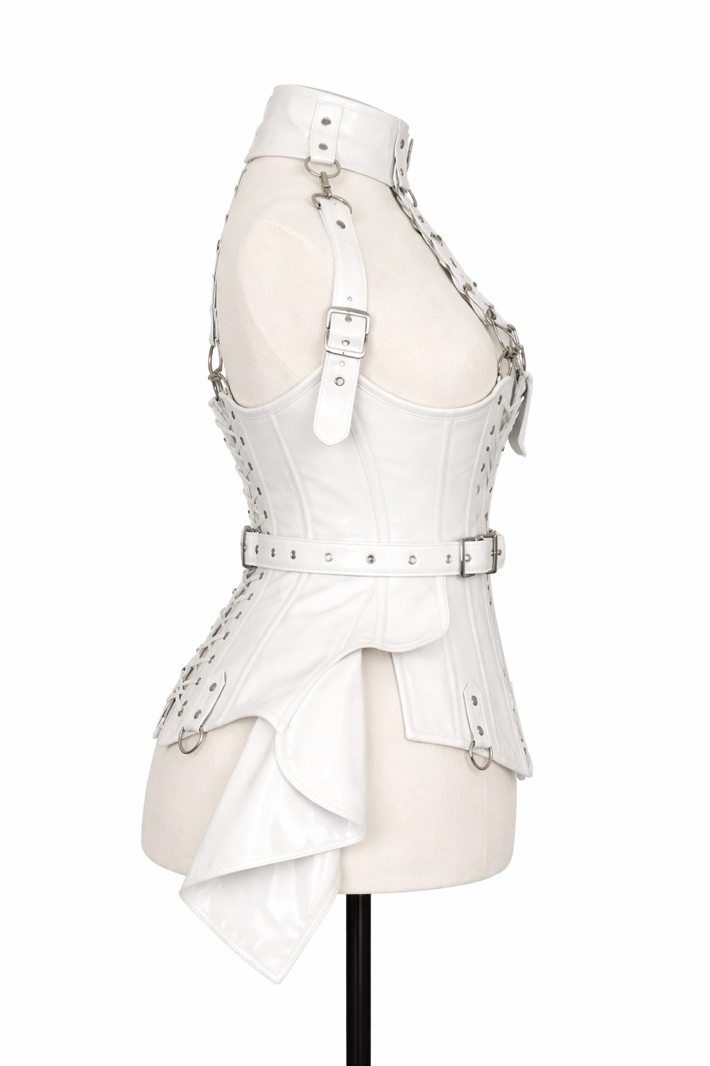 White PVC Underbust Corset Harness with Buckles