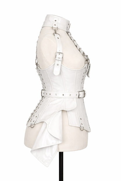 White PVC Underbust Corset Harness with Buckles