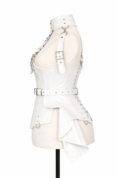 White PVC Underbust Corset Harness with Buckles