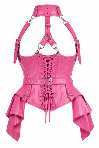 Pink PVC Underbust Corset Harness with Buckles