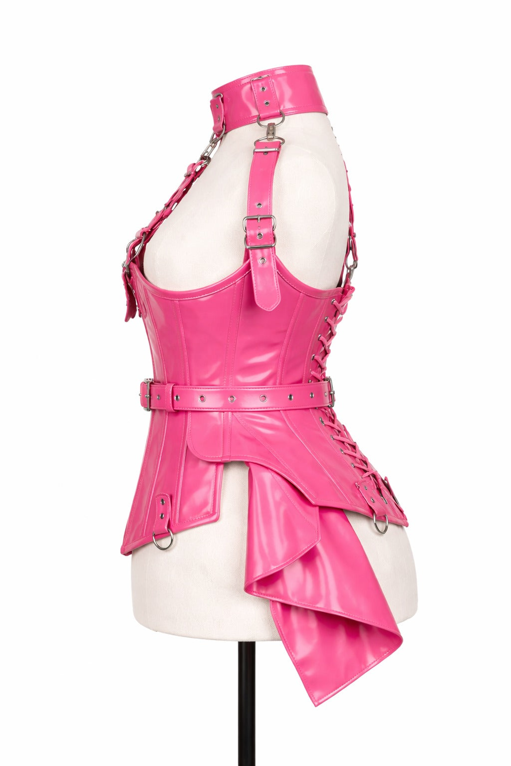 Pink PVC Underbust Corset Harness with Buckles