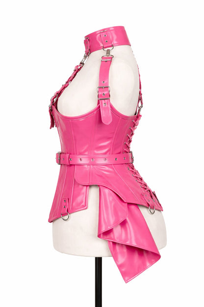 Pink PVC Underbust Corset Harness with Buckles
