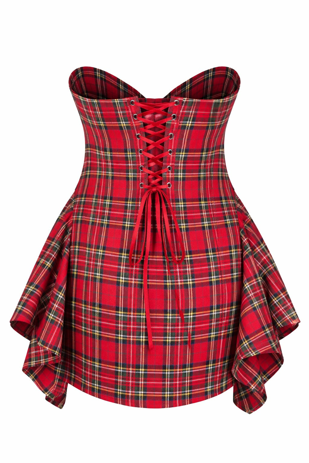 Red Plaid Tartan Overbust Corset Dress