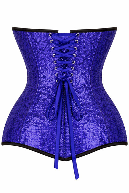 Royal Blue Sequin Overbust Corset with Front Zipper
