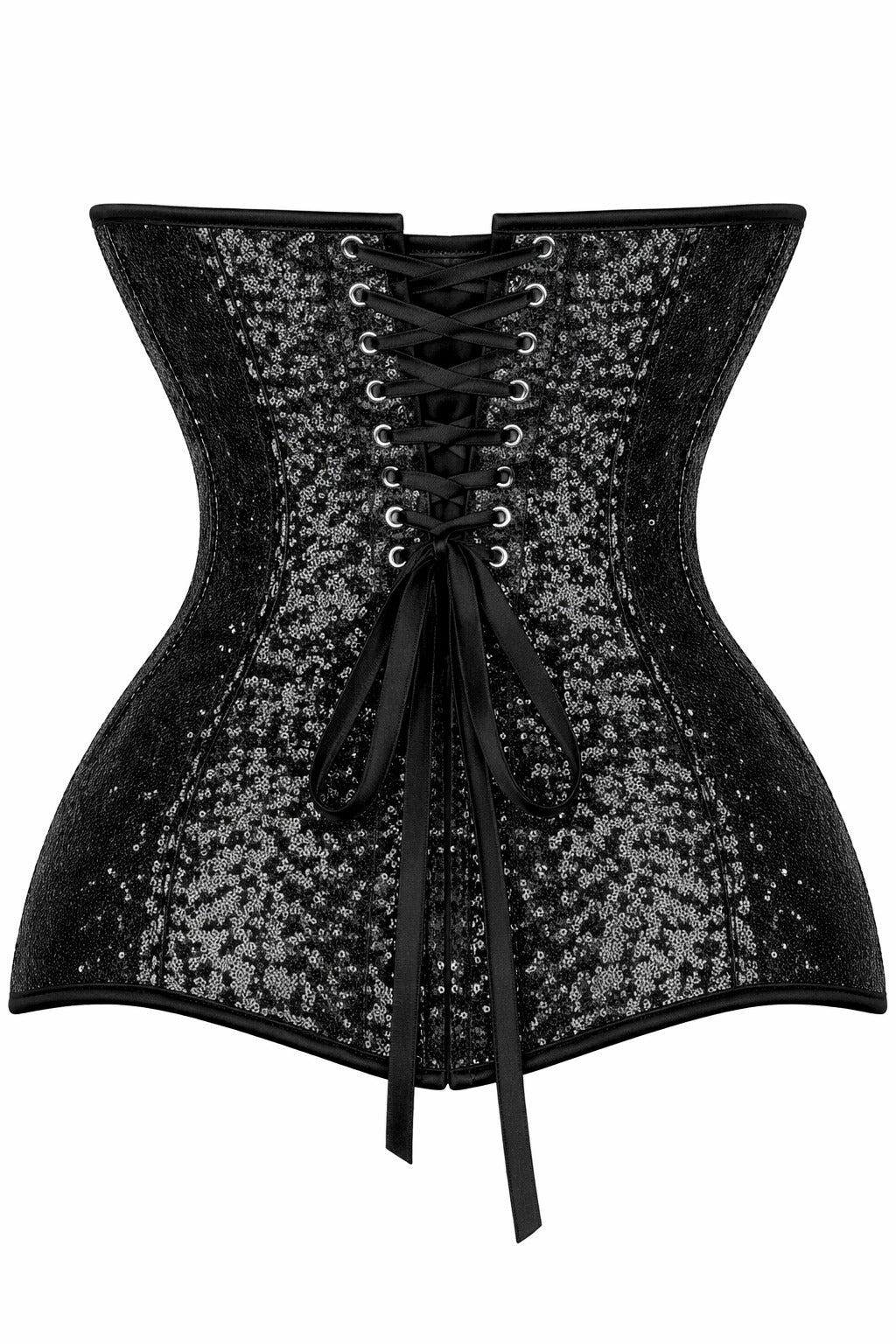 Black Sequin Overbust Corset with Front Zipper